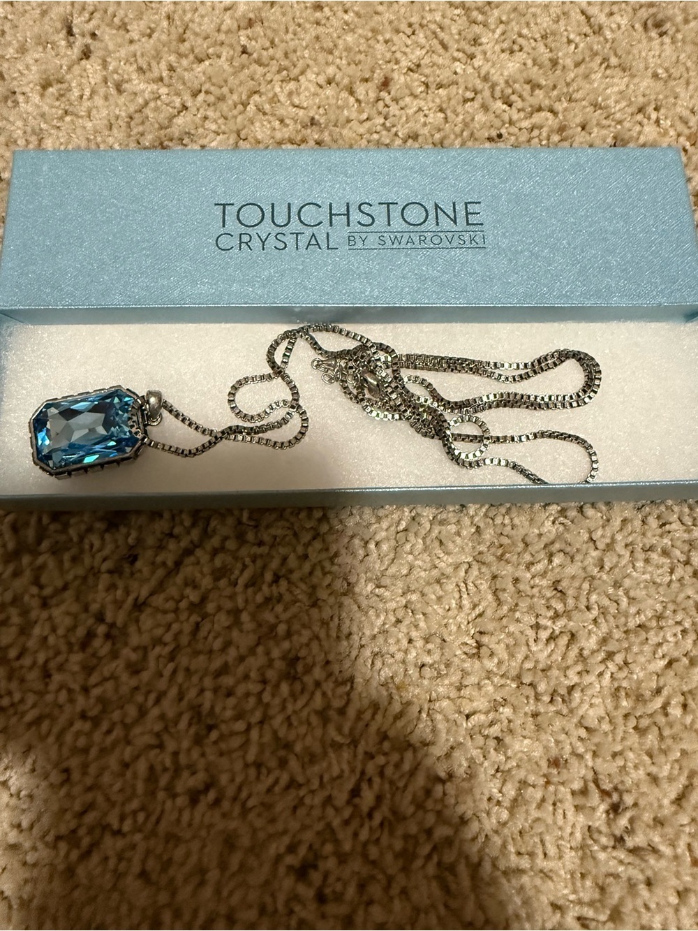 Touchstone Crystal Swarovski Blue Octagon Pendant Necklace - Picture 3 of 3